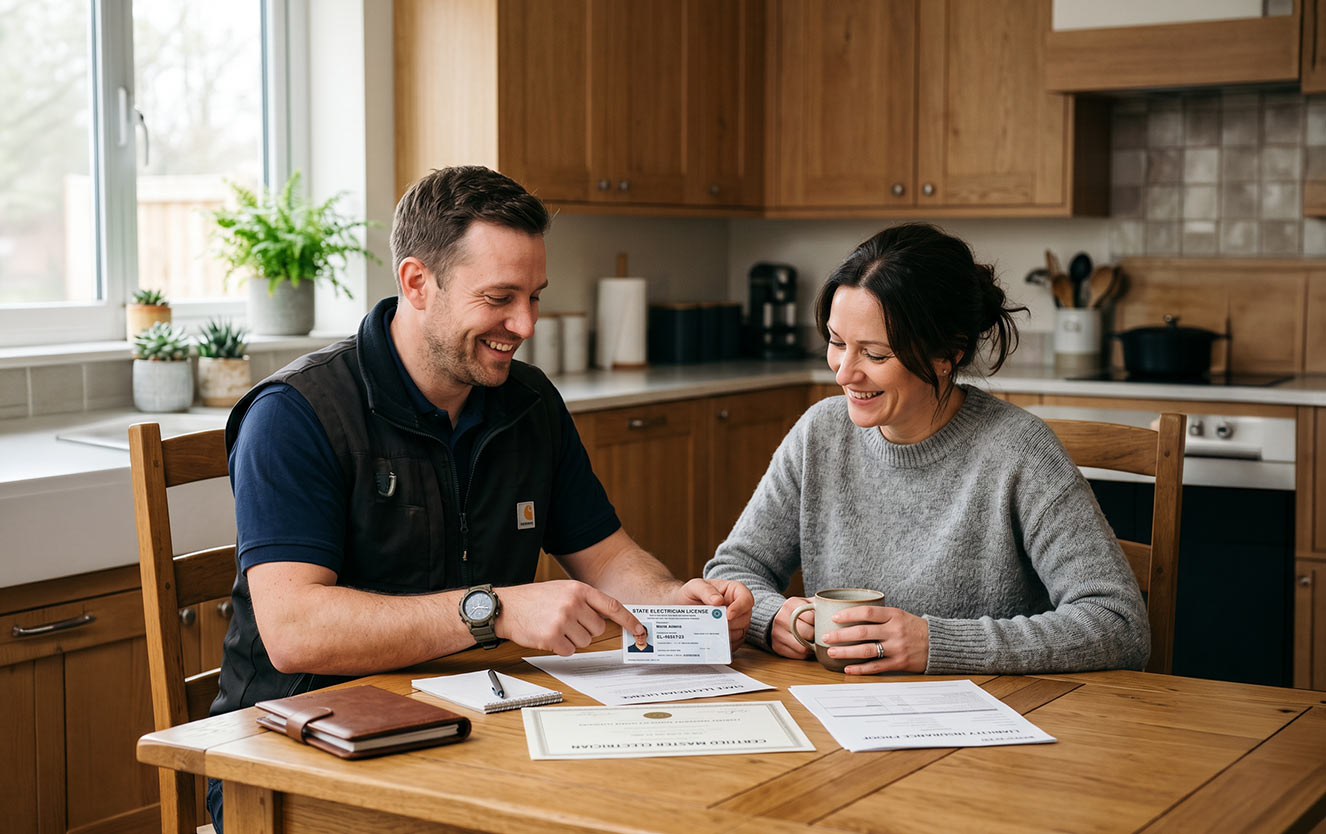 electrician verifying credentials to a client
