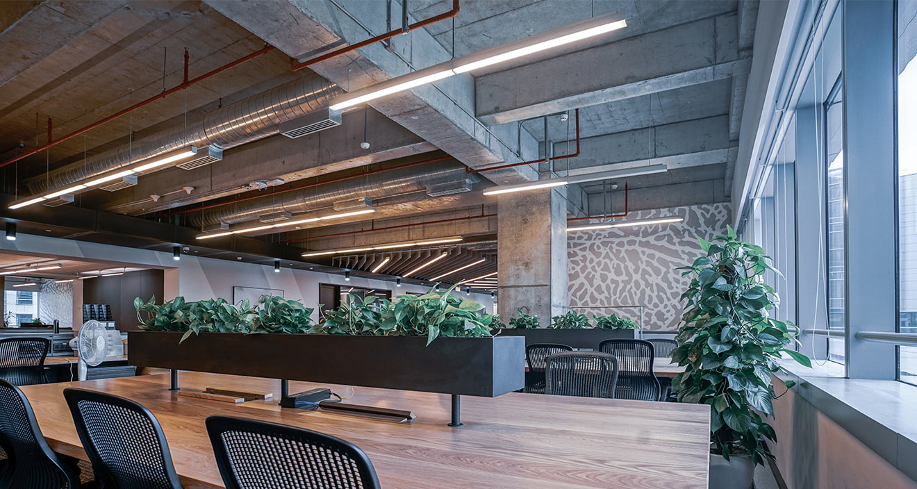 Modern commercial office space with bright lighting