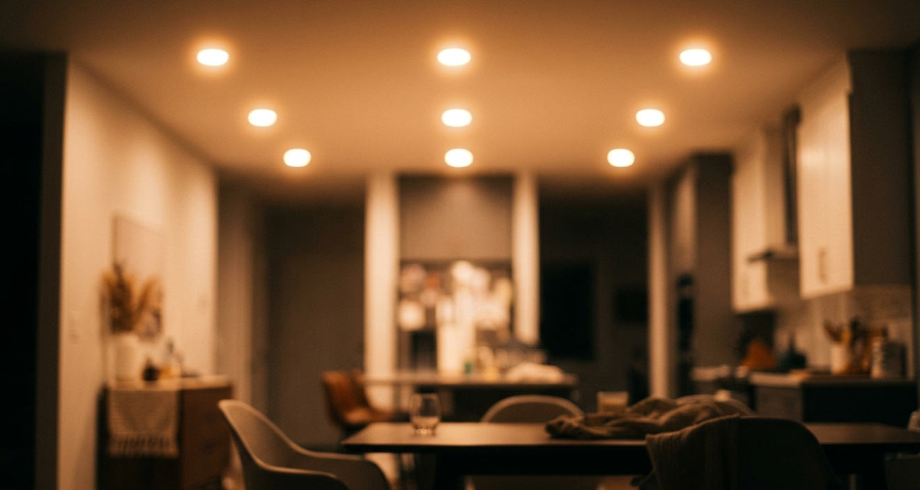 Brightly lit warm interior of a house
